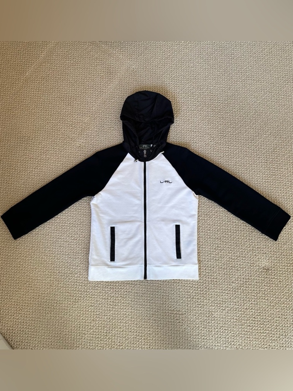 Ralph Lauren L-RL Active Colorblock Zip Hoodie Jacket Black White M